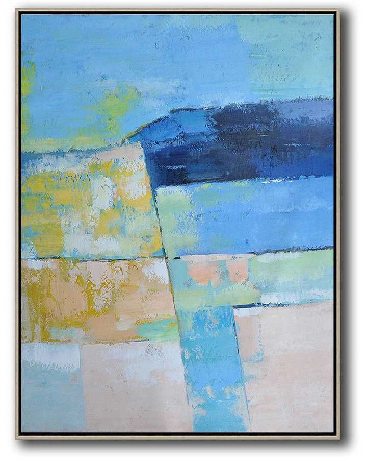 Large Wall Art Home Decor,Vertical Palette Knife Contemporary Art,Modern Paintings,Blue,Pink,Yellow.etc